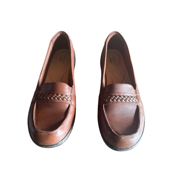 Clarks Shoes - Clark's Collection Brown Leather Cora Viola Woman's Slip On Sz 10 Shoes Braided